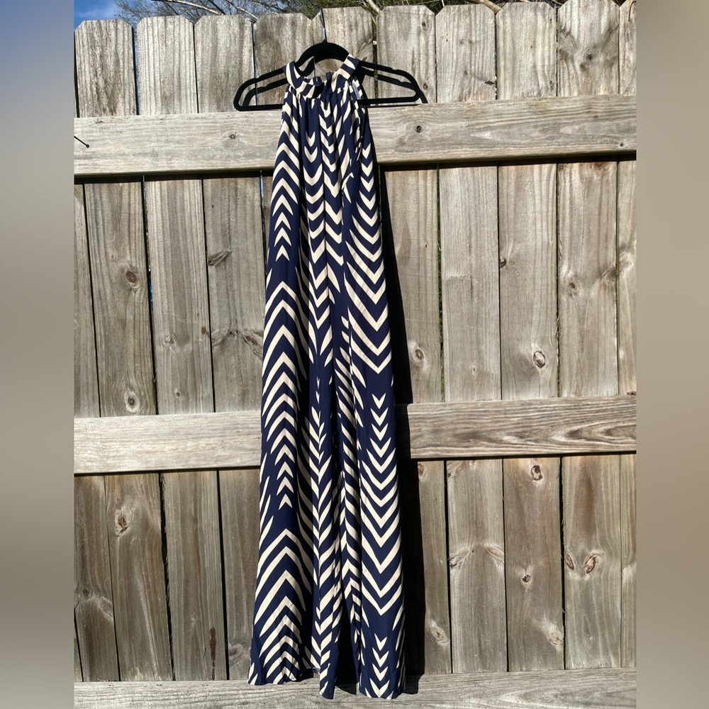 SHEIN Navy and Cream Chevron Jumpsuit Size 6
